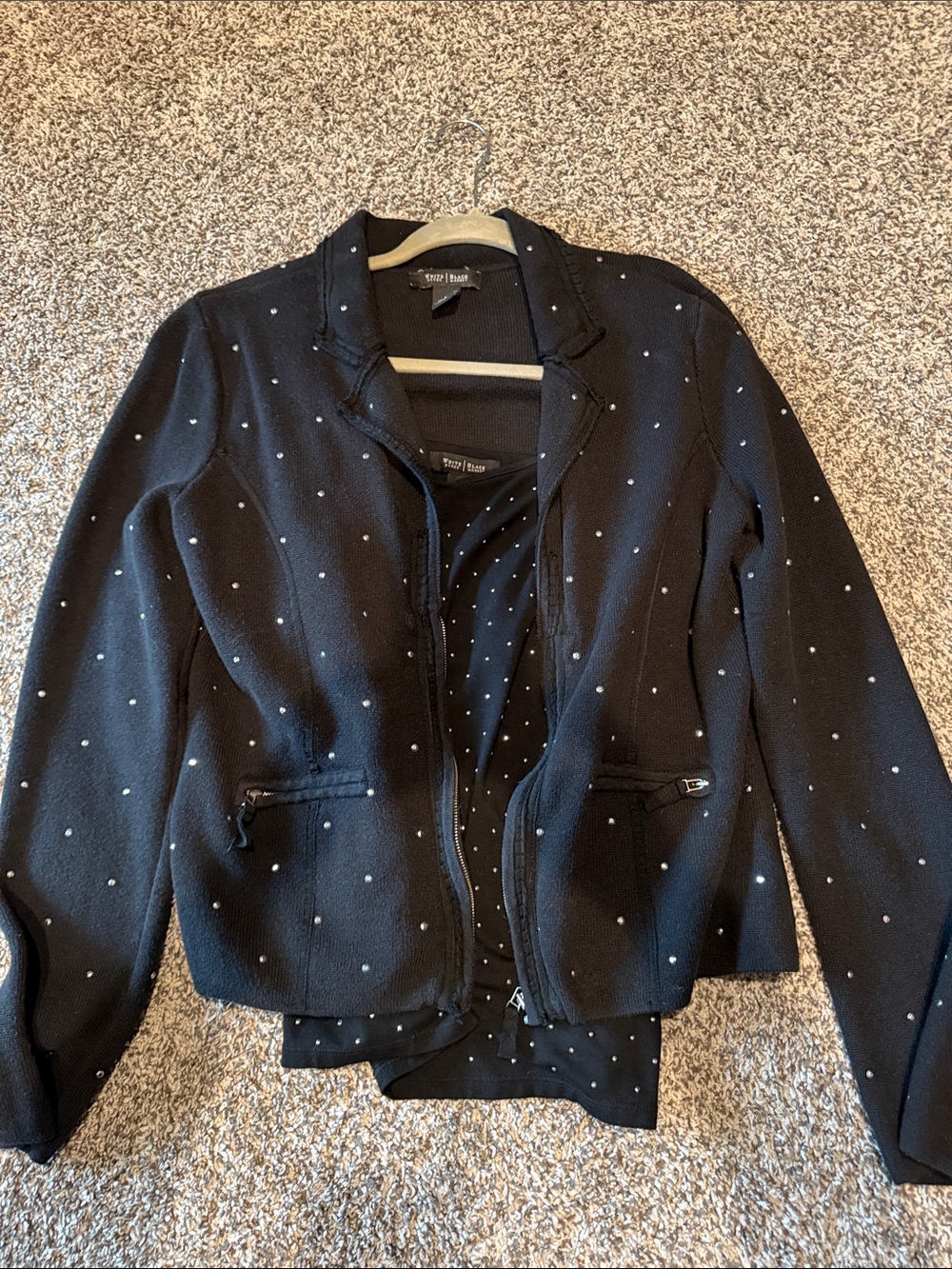 White House Black Market Black Jacket with Silver rhinestones